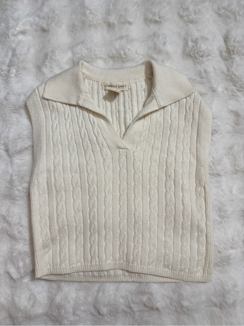 Happily Grey Cream Cable Knit Collared Sweater Vest Size S